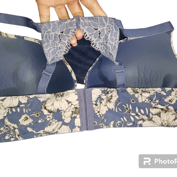 CACIQUE UPLIFT PLUNGE SIMPLY WIREFREE BLUE FLORAL T-SHIRT BRA 44D - Picture 2 of 5